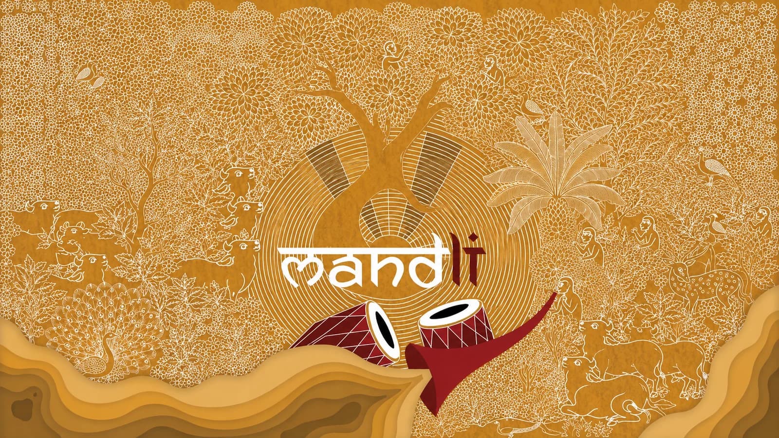 Mandli Garba 2026 artwork — the mandli wordmark over an ochre pichwai illustration