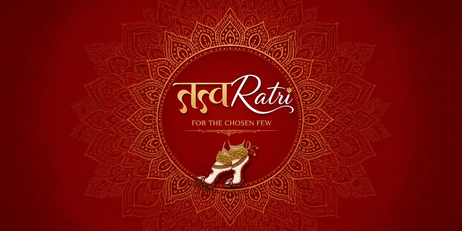 Tatva Ratri artwork — the તત્ત્વRatri wordmark in gold on a red mandala